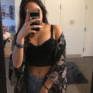 Aritzia Black lace crop top bustier